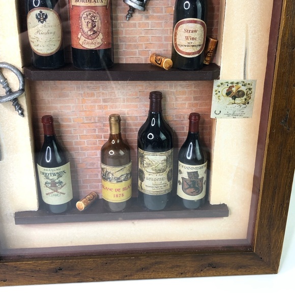 VTG 3D Wine Bottles Shadow Box Brick Shelve Counter Bar Wall Hanging Frame Decor - Picture 5 of 9